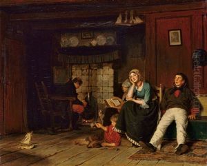 Familienidylle Am Kamin by Ferdinand Fagerlin