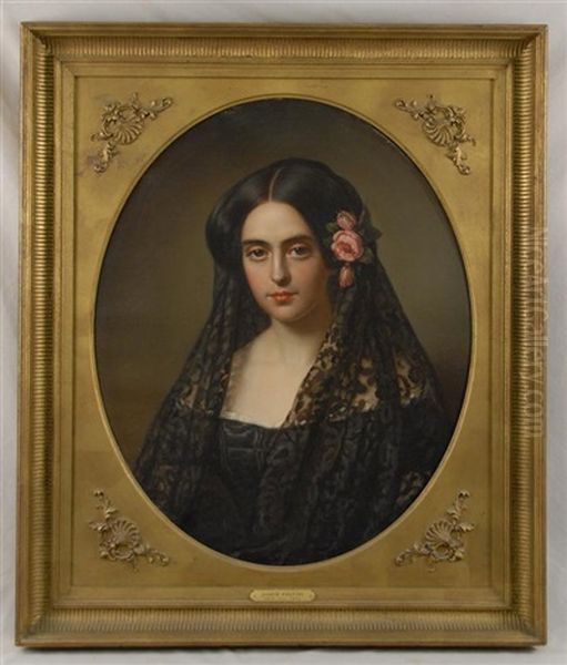 Portrait Of A Lady Wearing A Mantilla - view 1