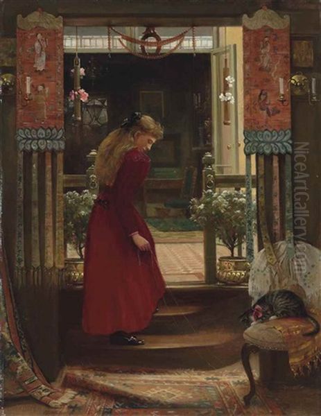 A Girl Playing With A Cat In An Interior - view 1