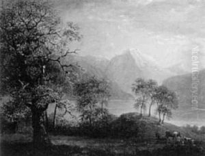 Alplandskap Med Kor by Carl Johan Fahlcrantz