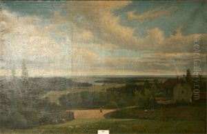 Norrlandskt Landskap Med Stad I Bakgrunden by Karl August Fahlgren