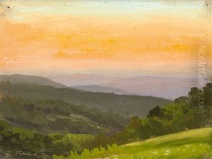 Hilly Landscape (oil Sketch) by Carl Ludwig Fahrbach