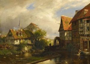 Ansicht Eines Dorfes Mit Wassermuhle (kurpfalz?) by Carl Ludwig Fahrbach
