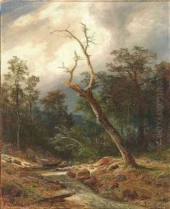 Steingesaumter Bachlauf Im Herbstlichen Wald by Carl Ludwig Fahrbach
