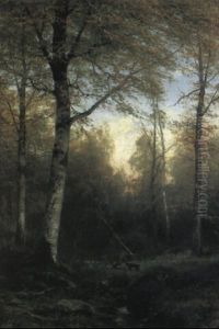 Damwild In Waldlichtung by Carl Ludwig Fahrbach