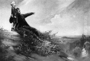 Vater Mit Seinem Sohn Auf Einem Hugel, Den Blick Ins Weite Land Gerichtet by Ludwig Carl Wilhelm Fahrenkrog