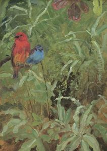 Zwei Exotische Vogel by Carl Fahringer