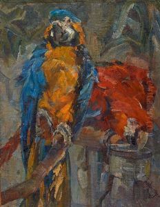 Blauer Und Roter Papagei by Carl Fahringer