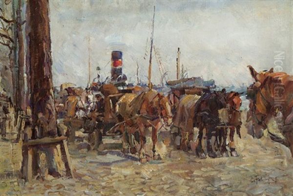 Pferdefuhrwerke Am Hafen - view 1