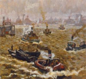 Dampschiffe Im Hafen by Carl Fahringer