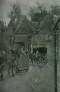 Pferdefuhrwerke, Auf Der Anderen Seite Im Kuhstall by Carl Fahringer