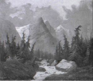 Wildbach In Berglandschaft by Otto Fahrni