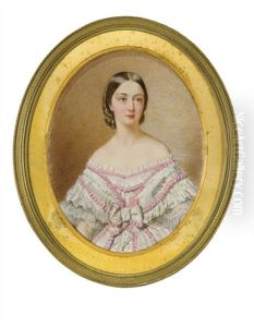 Portrait De Francoise, Duchesse De Chartres En Robe Et Chale Blancs Avec Ruches Roses