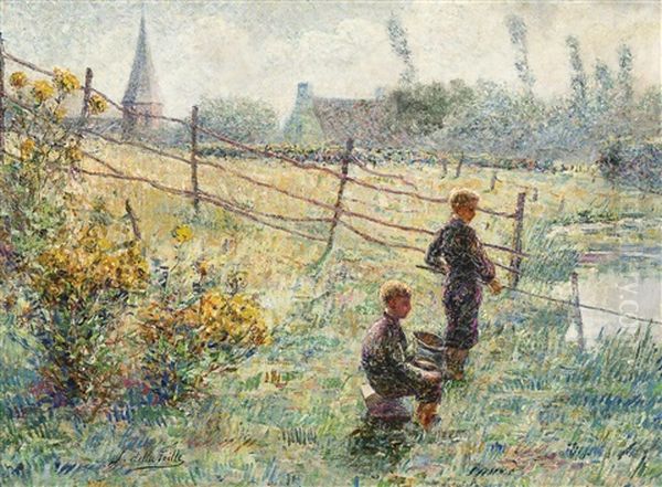 Petits Pecheurs Le Long De La Lys A Deurle - view 1