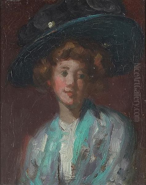 A Portrait Of A Woman In A Blue Hat - view 1