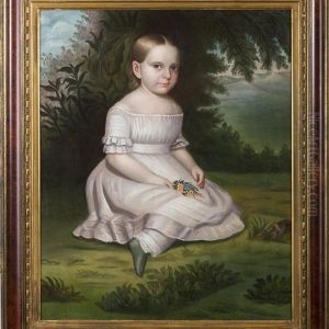 Young Girl In A White Dress And Pantaloons Holding A Handful Of Posies And Seated In A Landscape Young Girl In A White Dress And Pantaloons Holding A Handful Of Posies And Seated In A Landscape