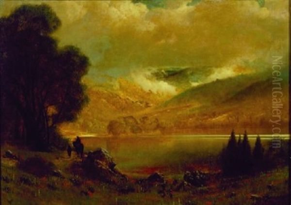Rider By A Mountain Lake - view 1
