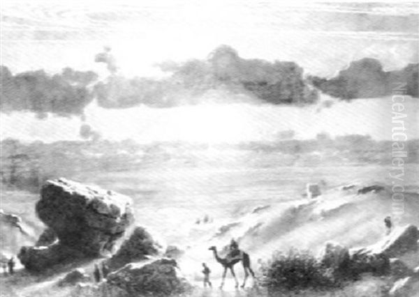 Orientalist Scene With Camels Moving Across The Desert - view 1