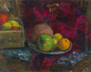 Obststillleben Mit Rotem Tuch by Anton Faistauer