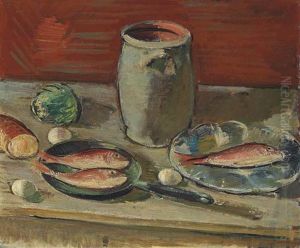 Stilleben Mit Fischen Und Steinkrug Stilleben Mit Fischen Und Steinkrug