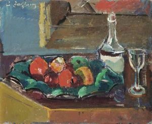 Obststilleben Mit Flasche Und Glas Obststilleben Mit Flasche Und Glas