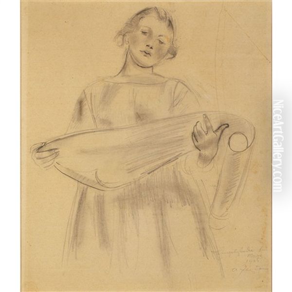 Woman Holding A Length Of Fabric - view 1