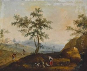 Sudliche Landschaft Mit Rastenden Jagern Und Bauern