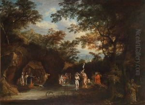 Sudliche Gebirgslandschaft Mit Der Taufe Christi by Anton Faistenberger