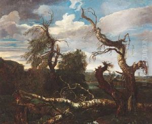 Nach Dem Gewitter. Umgesturzte Und Zerkluftete Baume In Weiter Sommerlicher Landschaft by Anton Faistenberger