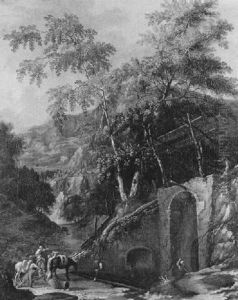 Sudliche Berglandschaft Mit Wanderern An Einer Ruine