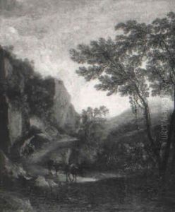 Italienische Landschaft Mit Wanderern Und Eseln by Anton Faistenberger