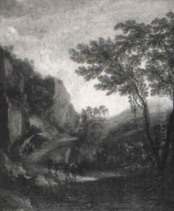Italienische Fluslandschaft Mit Reitern by Anton Faistenberger