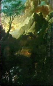 Gebirgslandschaft Mit Einem Wasserfall Und Figuren by Joseph Franz Faistenberger