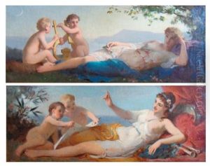 Cherubins Donnant La Serenade A Une Muse (2 Works) by Antoine Jean Etienne (Tony) Faivre