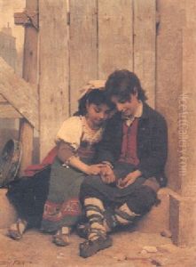 Children In Traditional Costume by Antoine Jean Etienne (Tony) Faivre