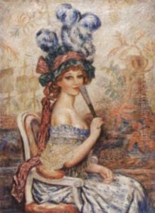 Sitzende Dame Mit Facher by Jules-Abel Faivre