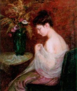 Nu Et Bouquet De Fleurs by Jules-Abel Faivre