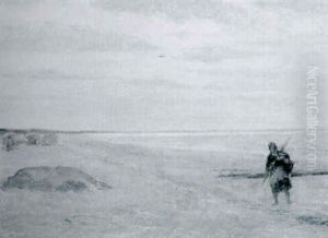 Woman On A Deserted Beach by Leon Maxime Faivre