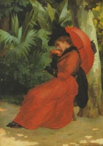 Jeune Femme En Robe Rouge by Louis Stanislas Faivre-Duffer