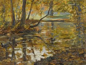 Herbstlicher Bach Mit Enten