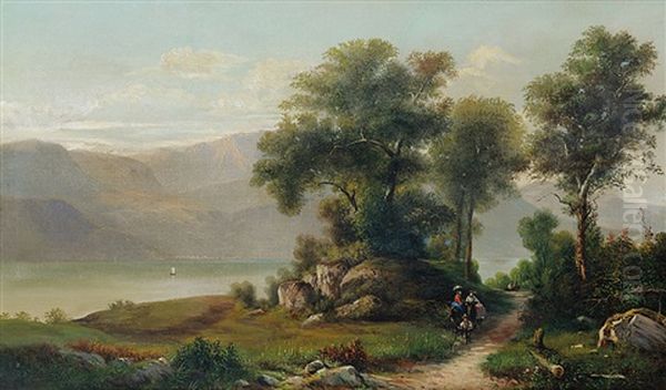 Paesaggio Sul Lago Con Viandanti - view 1