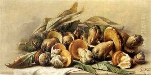 Stilleben Mit Granatapfeln (+ Stilleben Mit Pilzen Und Edelkastanien; Pair) by Giuseppe Falchetti
