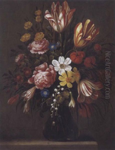 Ein Blumenstraus Mit Tulpen, Rosen, Narzissen, Lilien, Schneeglockchen - view 1