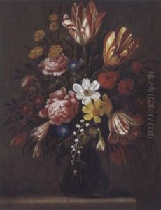 Ein Blumenstraus Mit Tulpen, Rosen, Narzissen, Lilien, Schneeglockchen