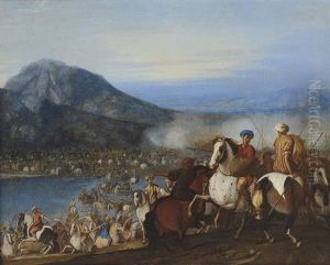 Cavalieri Che Guadano Un Fiume by Aniello Falcone