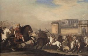 Battaglia Tra Cavallerie Turche E Cristiane; Battaglia In Campo Aperto (2 Works) by Aniello Falcone