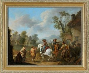 Edelmanner Zu Pferd Mit Handels- Und Bauersleuten Am Landhaus Edelmanner Zu Pferd Mit Handels- Und Bauersleuten Am Landhaus