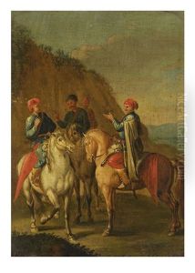 Landscape With Four Riders by Carel van Falens or Valens