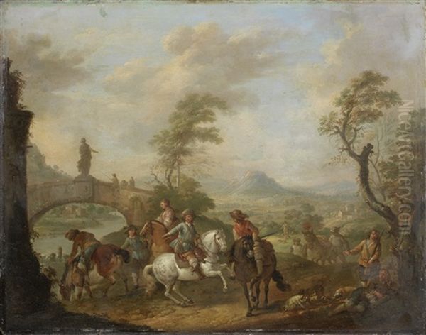 Figures On Horseback By A River, An Open Landscape Beyond - view 1