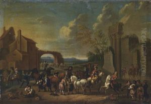 A Horse Fair by Carel van Falens or Valens
